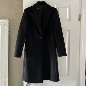 Zara Black Winter Pea Tweed Lapel Coat Single Button Tailored Women Size XS NWOT